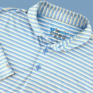 IBKUL Mens Golf Polo Shirt‎ Blue Stripe UPF 50 Moisture Wicking Quick Dry Size L